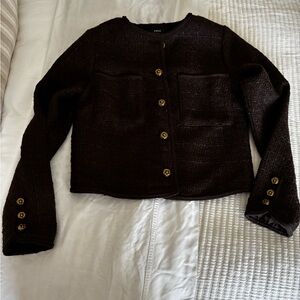Aqua Women’s  Brown Tweed Cropped Button-Front Jacket